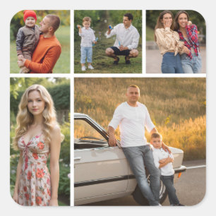 Create Your Own 5 Photo Collage Square Sticker