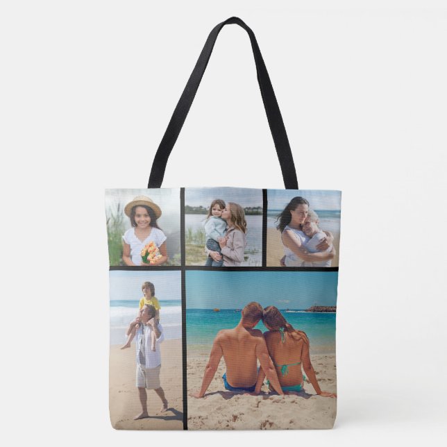 Create Your Own 5 Photo Collage Tote Bag (Front)