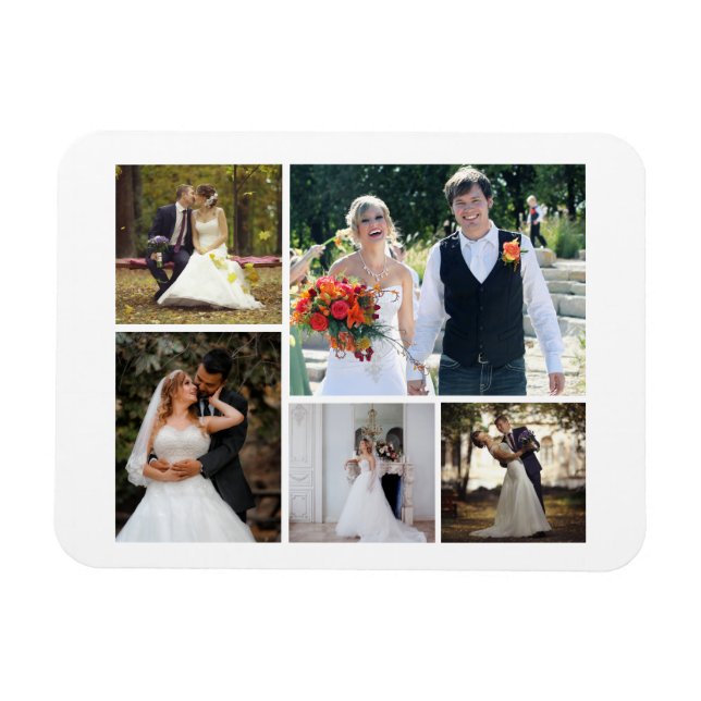 Create Your Own 5 Photo Wedding Collage Magnet (Horizontal)