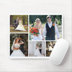 Create Your Own 5 Photo Wedding Collage Mouse Pad