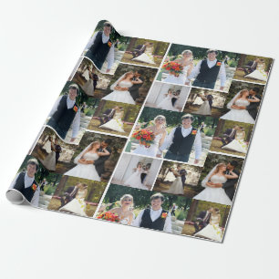 Create Your Own 5 Photo Wedding Collage Wrapping Paper