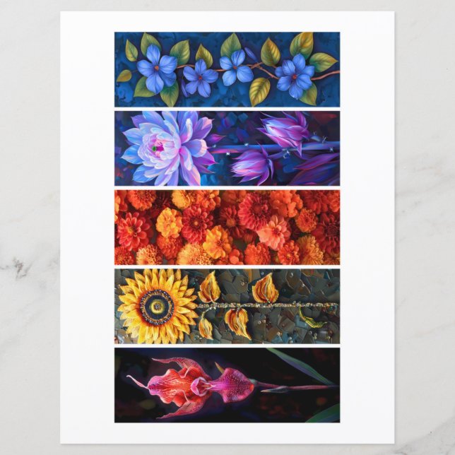 Create Your Own 5 Unique Floral Bookmarks (Front)