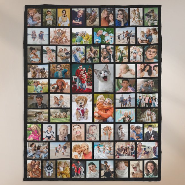 Create Your Own 68 Photo Collage Black Fleece Blanket (Creator Uploaded)