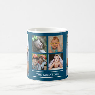 Create Your Own 6 Family Photo Collage Ocean Blue Coffee Mug