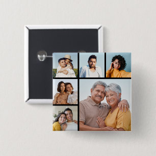 Create Your Own 6 Photo Collage  15 Cm Square Badge