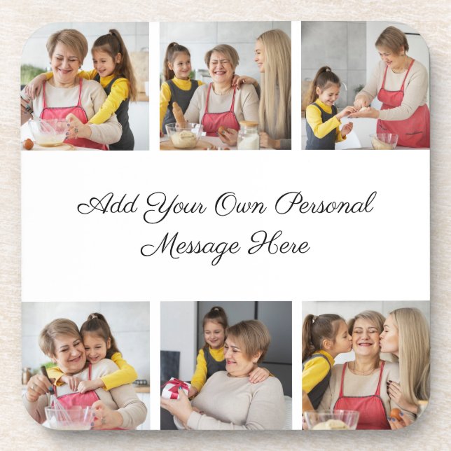 Create Your Own 6 Photo Collage Add Your Greeting Coaster (Front)