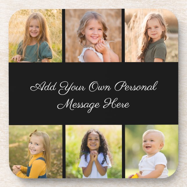 Create Your Own 6 Photo Collage Add Your Greeting Coaster (Front)