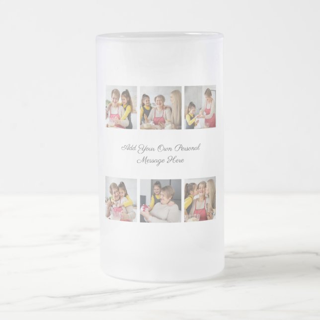 Create Your Own 6 Photo Collage Add Your Greeting Frosted Glass Beer Mug (Center)