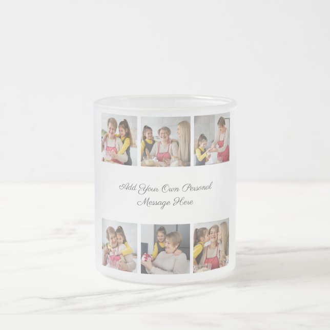 Create Your Own 6 Photo Collage Add Your Greeting Frosted Glass Coffee Mug (Center)