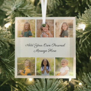 Create Your Own 6 Photo Collage Add Your Greeting Glass Tree Decoration