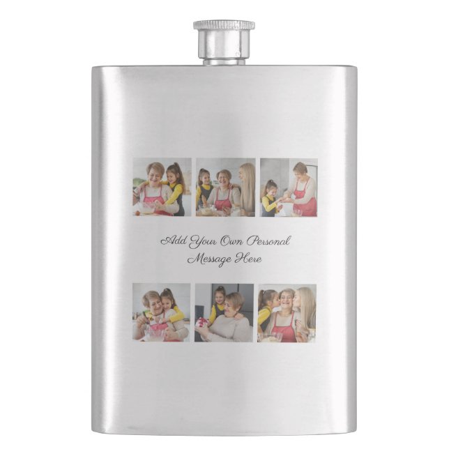Create Your Own 6 Photo Collage Add Your Greeting Hip Flask (Front)