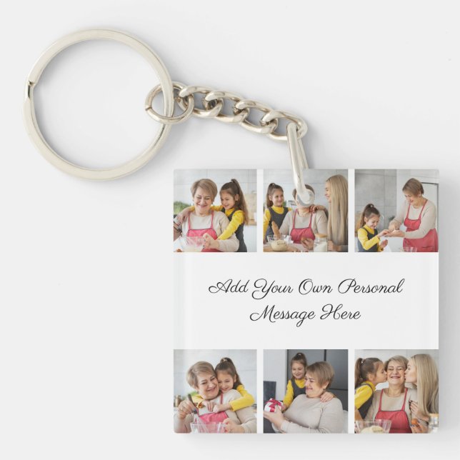 Create Your Own 6 Photo Collage Add Your Greeting Key Ring (Front)