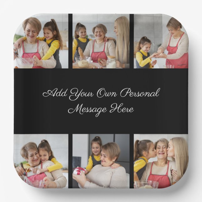 Create Your Own 6 Photo Collage Add Your Greeting Paper Plate (Front)