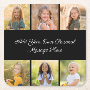 Create Your Own 6 Photo Collage Add Your Greeting Square Paper Coaster