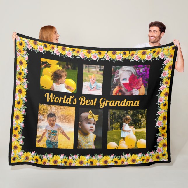 Create Your Own 6-Photo Collage Black   Fleece Blanket (In Situ)