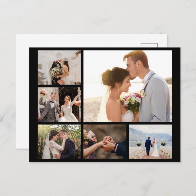Create Your Own 6 Photo Collage Black Holiday Postcard (Front/Back)