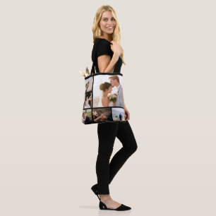 Create Your Own 6 Photo Collage Black Tote Bag
