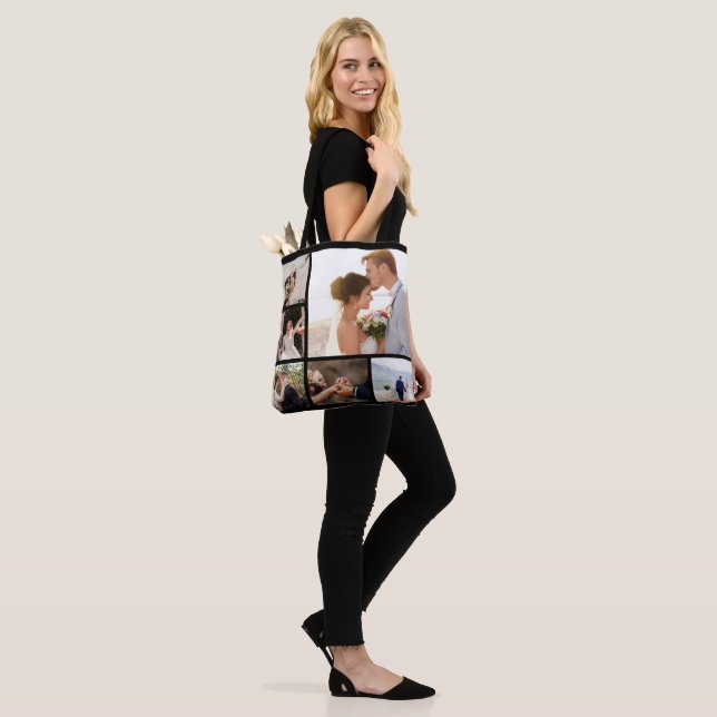 Create Your Own 6 Photo Collage Black Tote Bag (On Model)