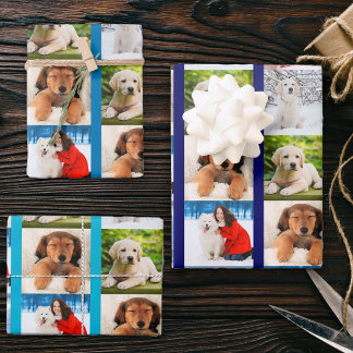 Create your Own 6 Photo Collage Blue Set of 3 Wrapping Paper Sheet