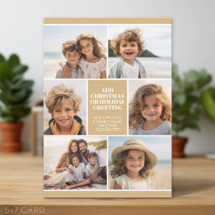 Create Your Own 6 Photo Collage - Champagne Gold Holiday Card