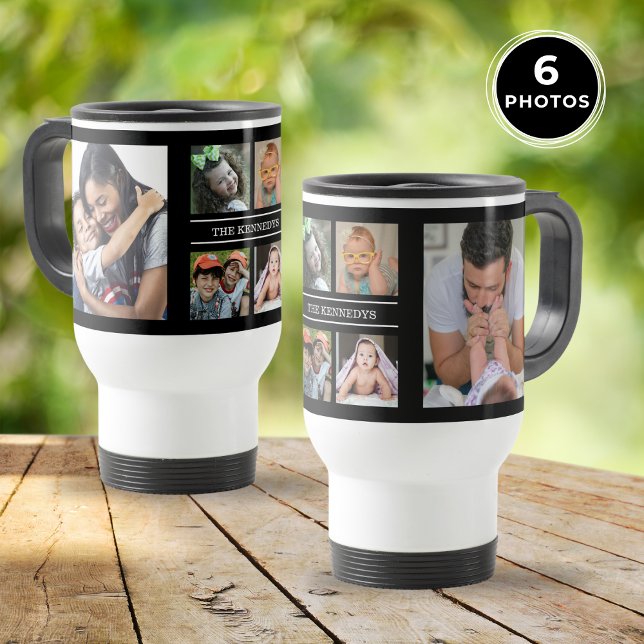 Create Your Own 6 Photo Collage Family Black Travel Mug (Create Your Own 6 Photo Collage Family Black Travel Mug)