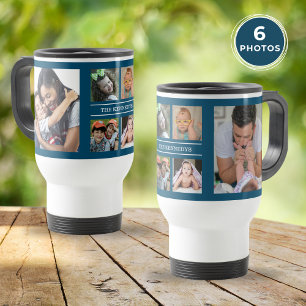 Create Your Own 6 Photo Collage Family Blue Travel Mug