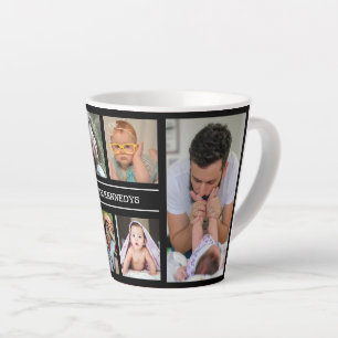 Create Your Own 6 Photo Collage Family Name Black Latte Mug