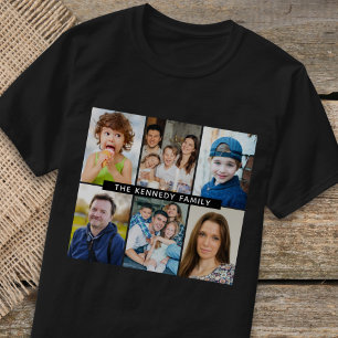 Create Your Own 6 Photo Collage Family Name  Black T-Shirt