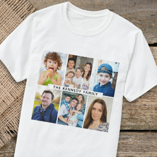 Create Your Own 6 Photo Collage Family Name   T-Shirt