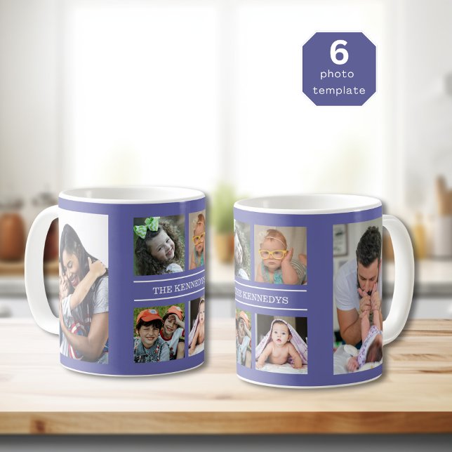 Create Your Own 6 Photo Collage Family Periwinkle Coffee Mug (Creator Uploaded)
