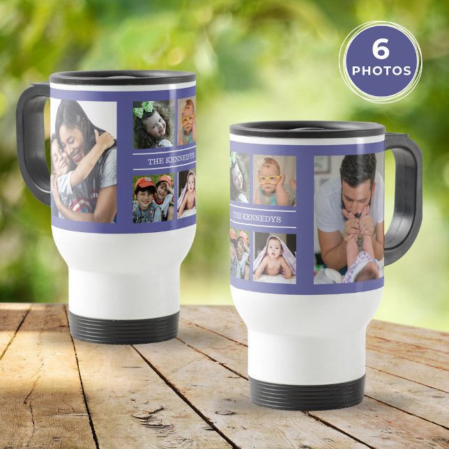 Create Your Own 6 Photo Collage Family Periwinkle Travel Mug (Create Your Own 6 Photo Collage Family Periwinkle Travel Mug)