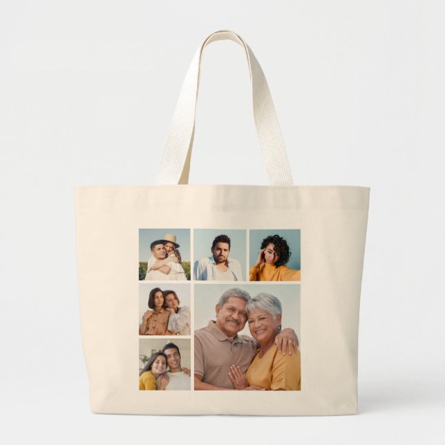 Create Your Own 6 Photo Collage Large Tote Bag (Front)