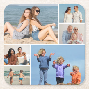 Create Your Own 6 Photo Collage Square Paper Coaster