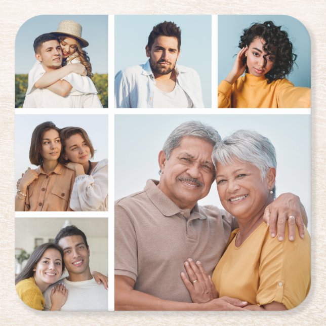 Create Your Own 6 Photo Collage  Square Paper Coaster (Front)