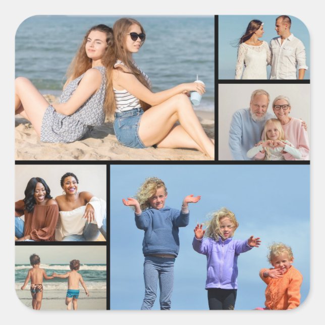 Create Your Own 6 Photo Collage Square Sticker (Front)