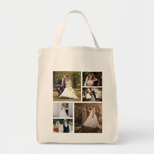 Create Your Own 6 Photo Wedding Collage Tote Bag (Front)