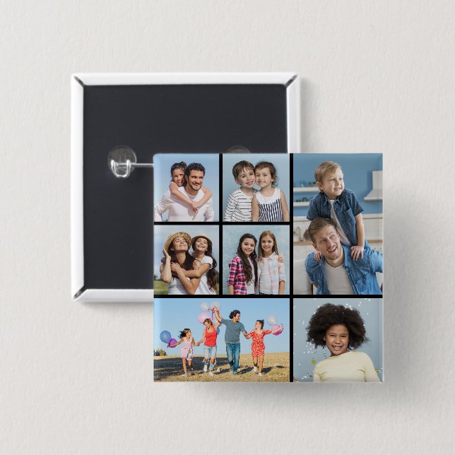  Create Your Own 7 Photo Collage  15 Cm Square Badge (Front & Back)