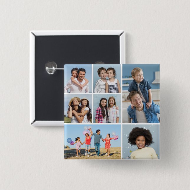  Create Your Own 7 Photo Collage  15 Cm Square Badge (Front & Back)