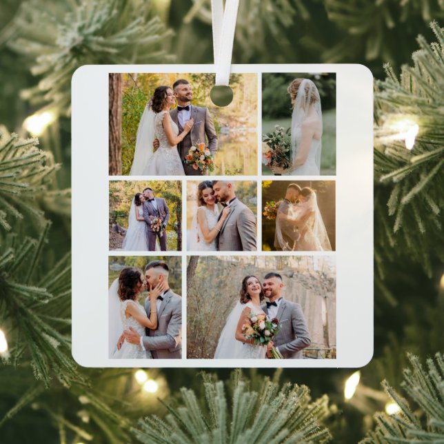 Create Your Own 7 Photo Wedding Collage Metal Tree Decoration (Insitu)