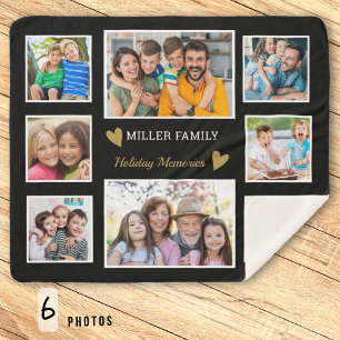 Create Your Own 8 Family Photo Collage Black Sherpa Blanket