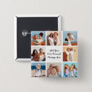 Create Your Own 8 Photo Collage Add Your Greeting 15 Cm Square Badge