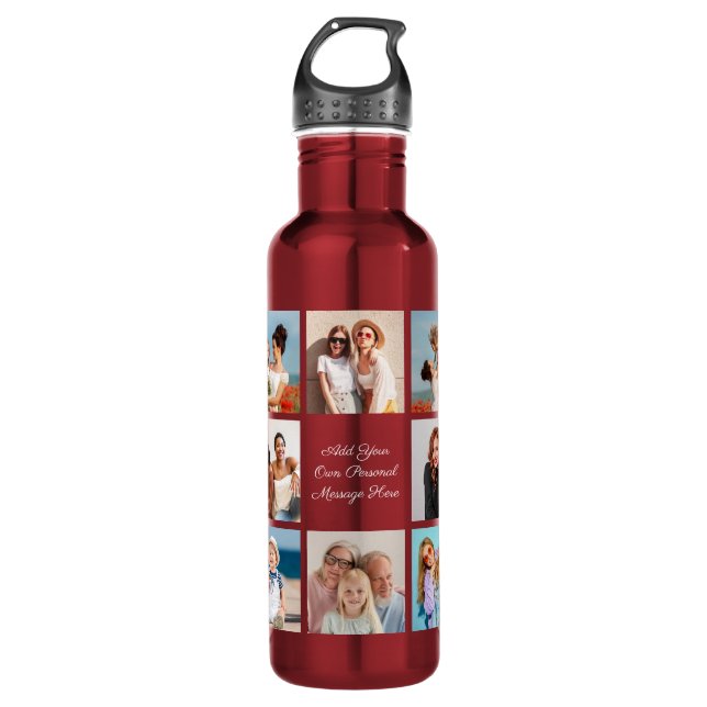 Create Your Own 8 Photo Collage Add Your Greeting 710 Ml Water Bottle (Front)