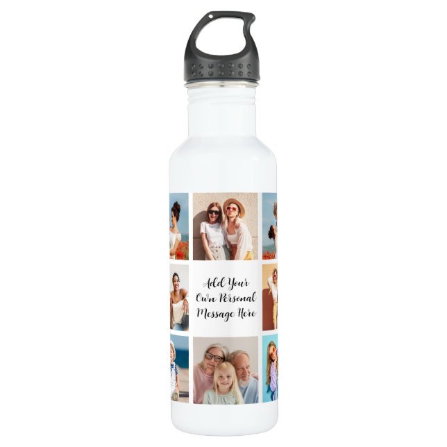 Create Your Own 8 Photo Collage Add Your Greeting 710 Ml Water Bottle (Front)