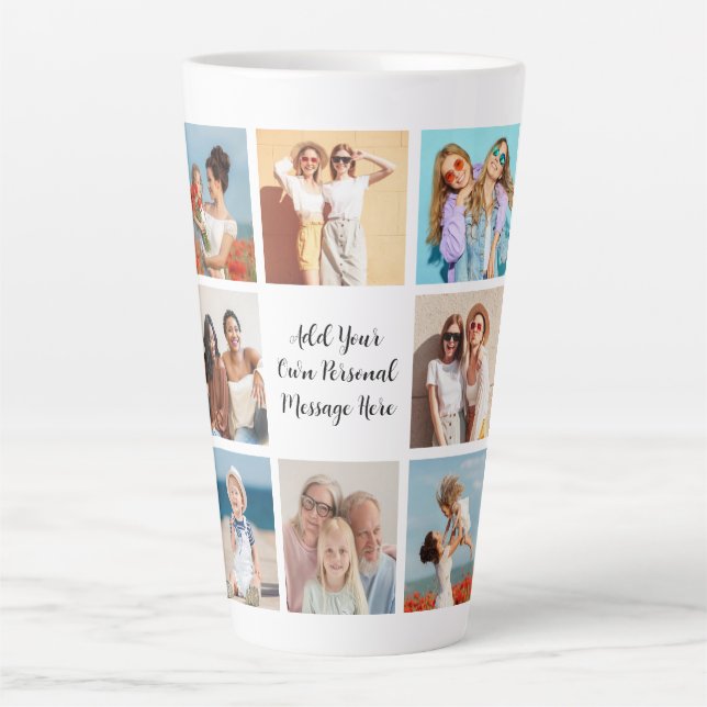 Create Your Own 8 Photo Collage Add Your Greeting Latte Mug (Front)