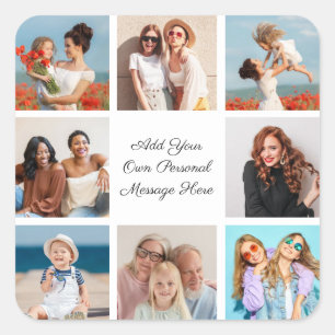 Create Your Own 8 Photo Collage Add Your Greeting Square Sticker