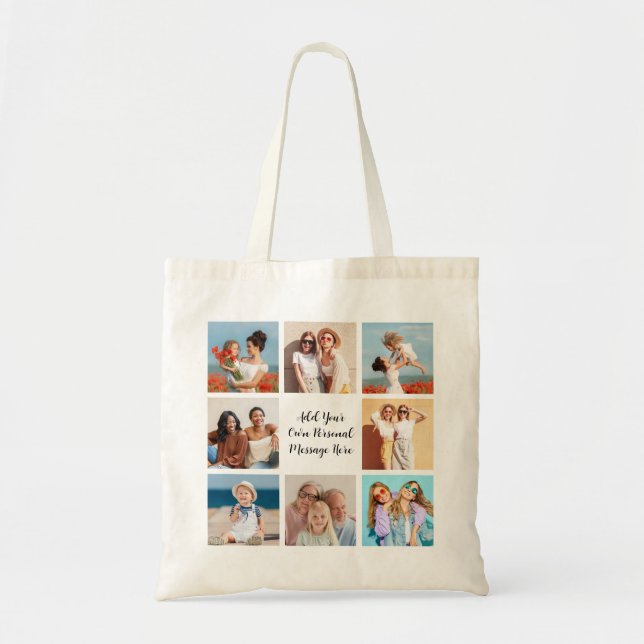 Create Your Own 8 Photo Collage Add Your Greeting Tote Bag (Front)