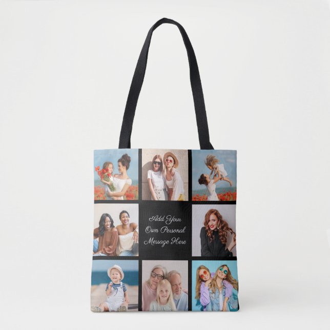 Create Your Own 8 Photo Collage Add Your Greeting Tote Bag (Front)