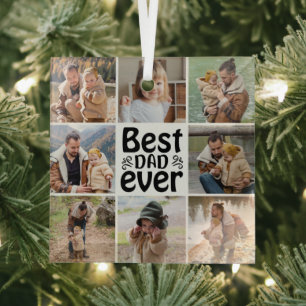 Create Your Own 8 Photo Collage Best Dad Ever  Glass Tree Decoration
