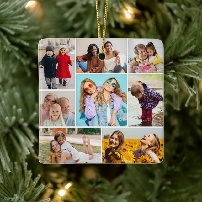 Create Your Own 8 Photo Collage Ceramic Ornament (Tree)