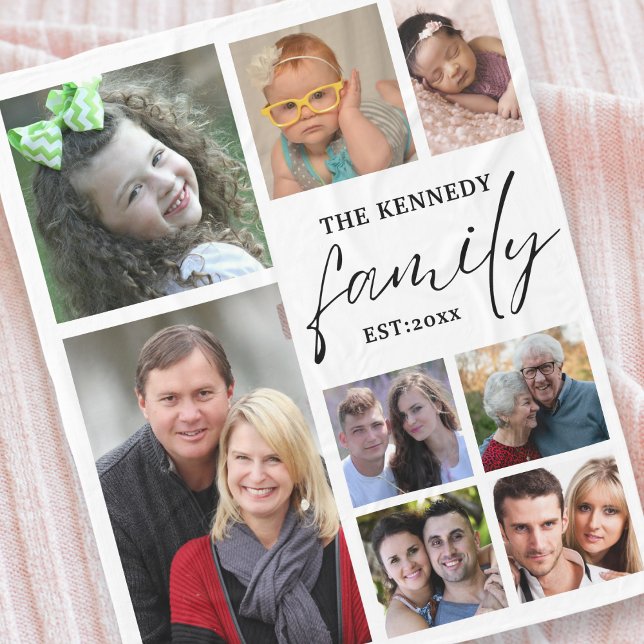 Create Your Own 8 Photo Collage Family Name  Fleece Blanket (Creator Uploaded)